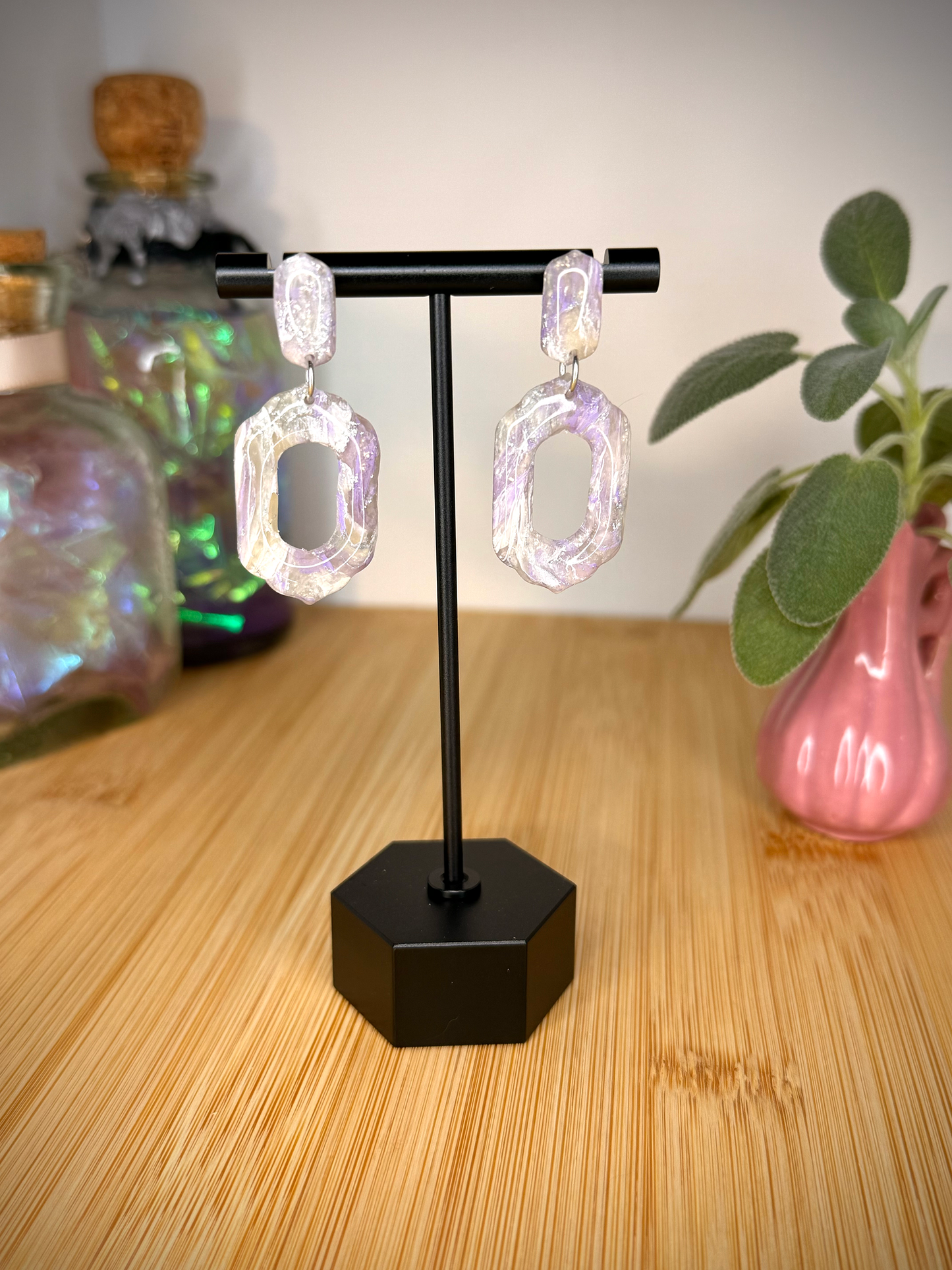 Lavender dreams rectangular drop clay earrings