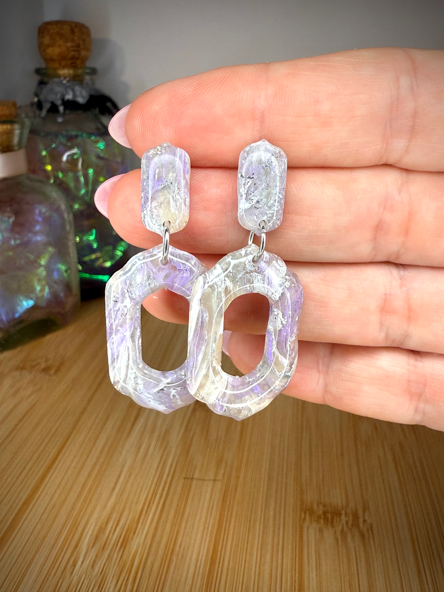 Lavender dreams rectangular drop clay earrings