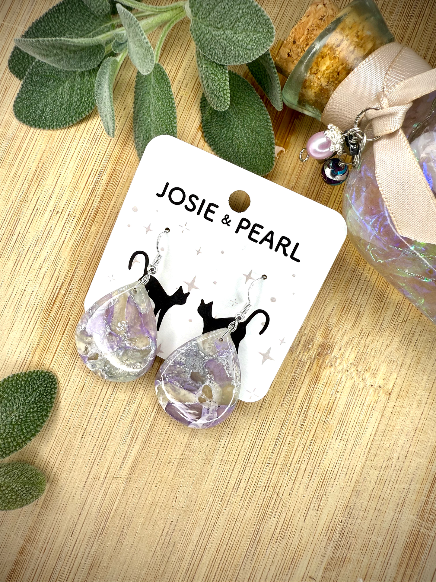 Lavender dreams teardrop clay earrings