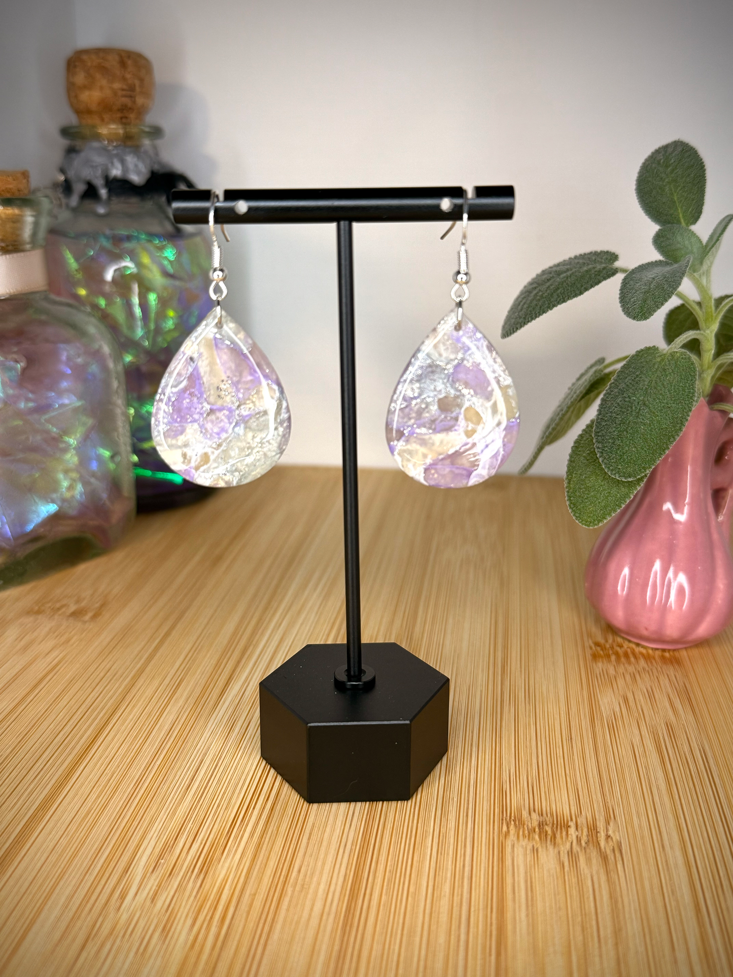 Lavender dreams teardrop clay earrings