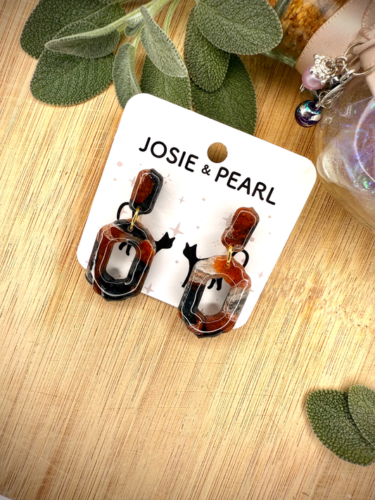 Mock tortoise rectangular drop clay earrings