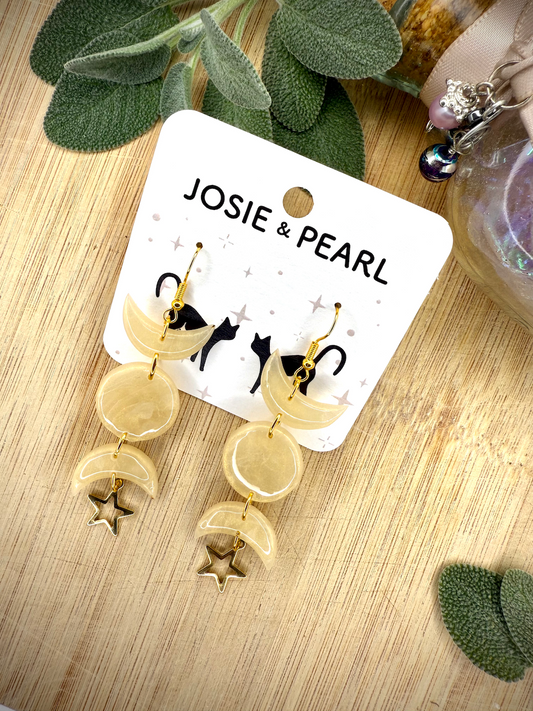 Gold moon phase clay earrings