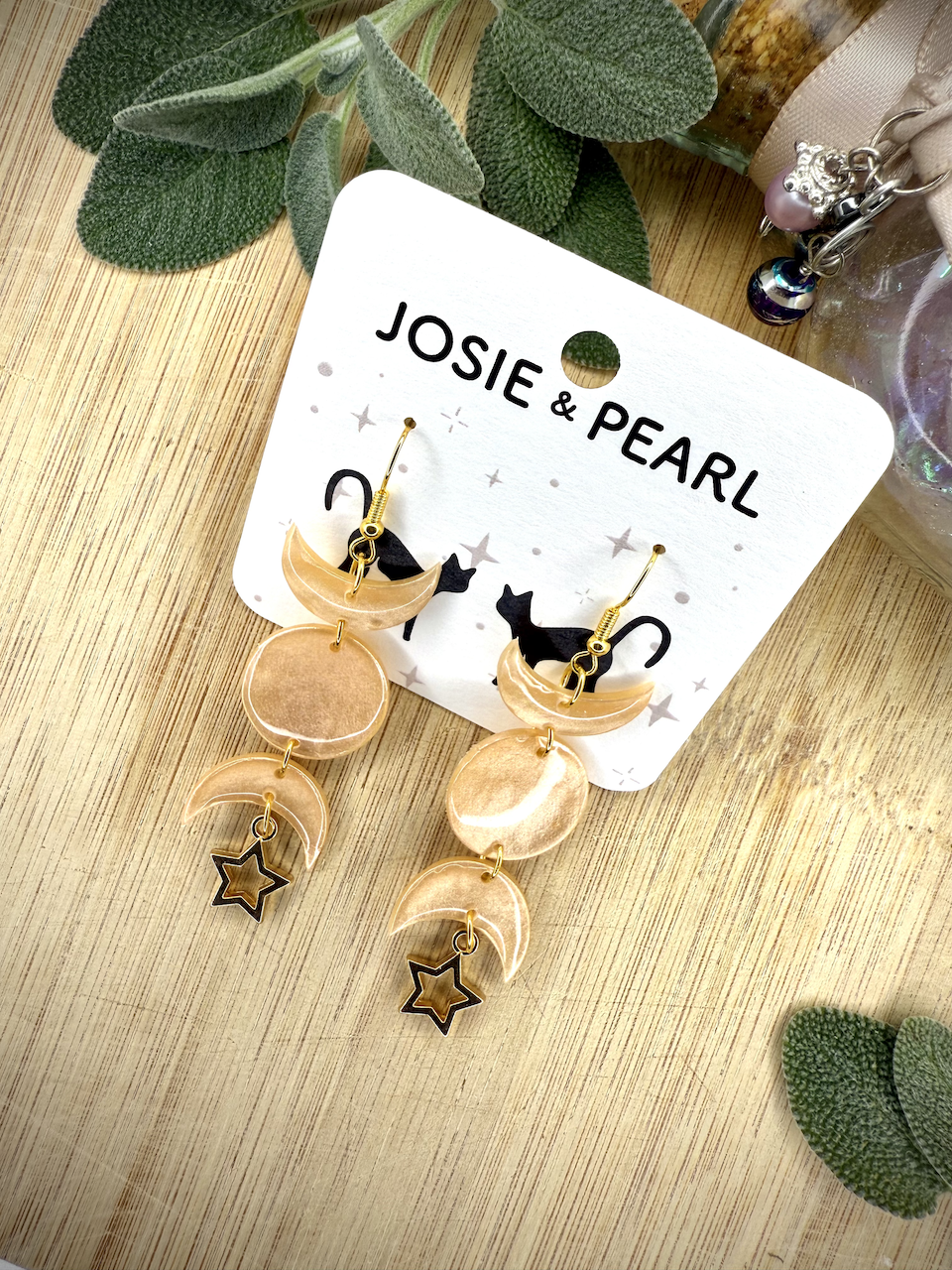 Peach moon phase clay earrings